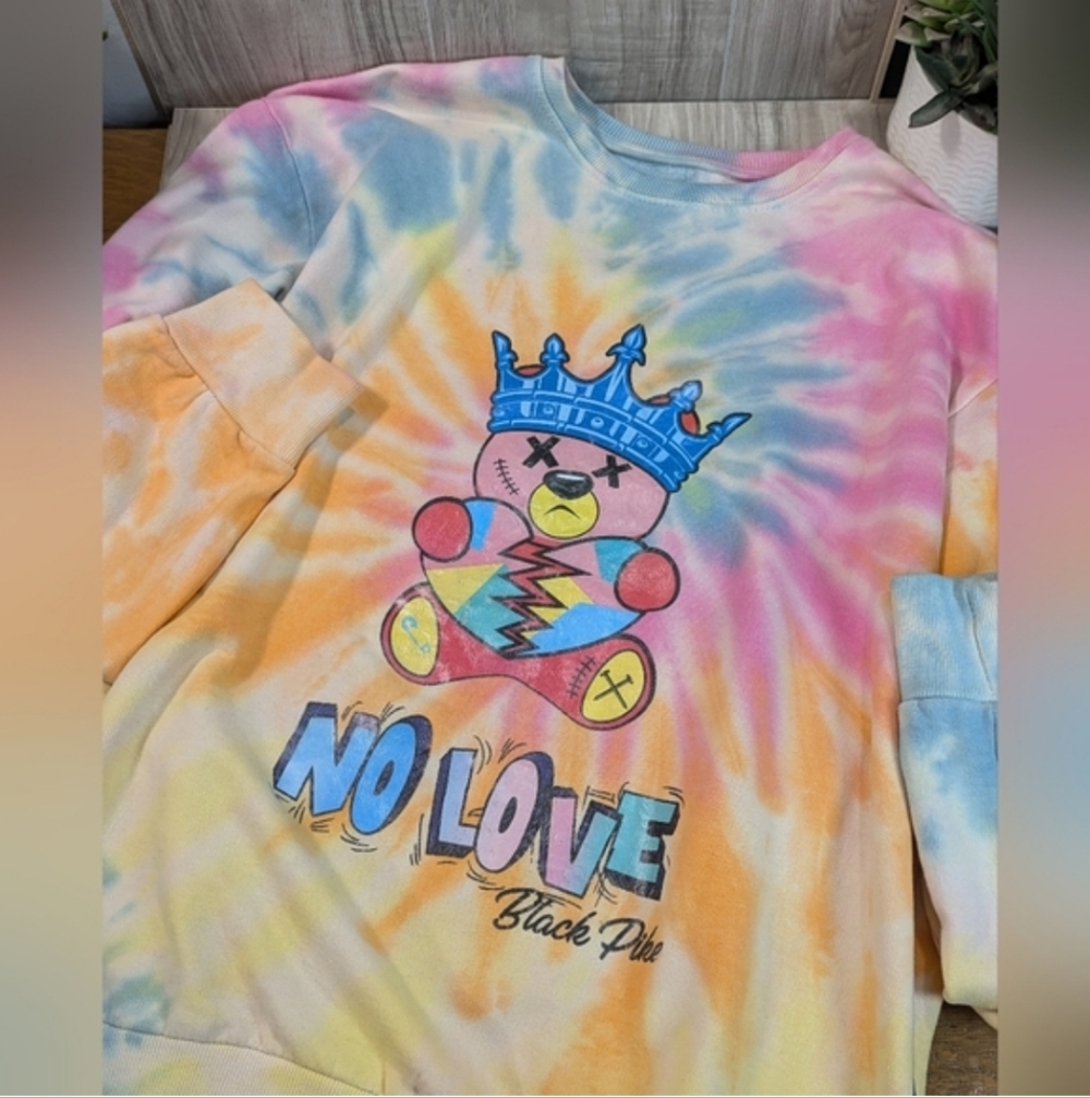 Black Pike Tie Dye Teddy Bear Sweatshirt Size XL "No Love"